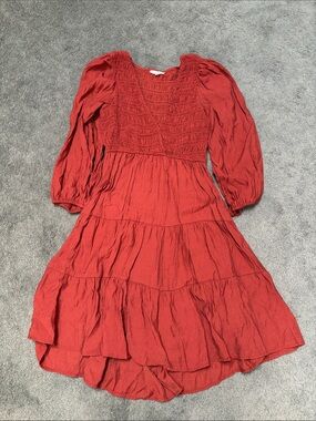 Blu Pepper Red Tiered Smocked Bodice Dress